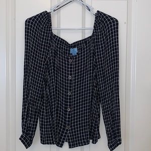 Navy/white checked long sleeve top